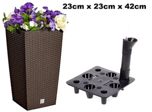 Plant  Tall Pot 23 x 23 x 42cm Square Resistant Self Watering insert Brown - Picture 1 of 8