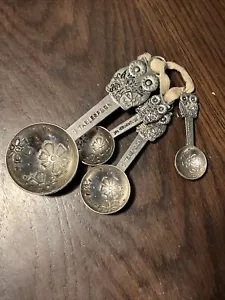 Owls baking Measuring Spoons Set of 4 Silver Tone Unbranded - Picture 1 of 4