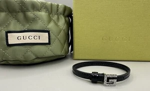 Gucci Motif Leather Bracelet w Crystals Size Small & Satin Pouch/Bag Authentic - Picture 1 of 9