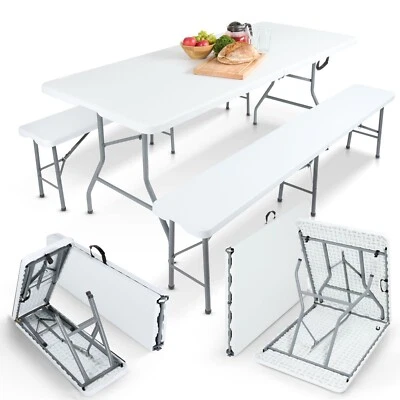 AREBOS Bierzeltgarnitur Festzeltgarnitur Campingset Sitzgruppe klappbar weiß