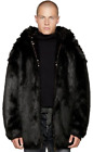 XXL FAITH CONNEXION Men Black Acrylic Hoodie Faux Fur Reversible Coat