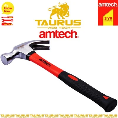8 oz AMTECH CLAW Hammer FIBRA DE VIDRIO eje agarre removedor de uñas hágalo usted mismo carpintero herramientas Reino Unido Foto 1 de 2