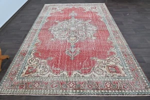 Oushak Turkish Vintage Rug 7x10 Kilim Rug Anatolian Handmade Boho Decor RED - Picture 1 of 10