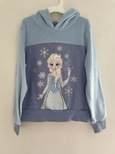 Disney Kid Girls Frozen Elsa Fleece Velour Long Sleeve Pullover Hoodie Blue 9/10 - Picture 1 of 7