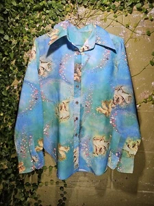 Vintage 70s Magic Floral Pony Horse Disco Pattern Womens Button Shirt Sz M - Picture 1 of 19