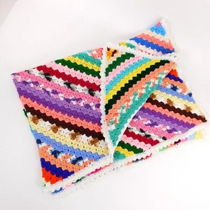 Crocheted Afghan Handmade Diagonal Pattern Multi colored 48" x 66" - Picture 1 of 7
