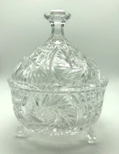 Pinwheel 3 Toed Footed Candy Snack Bowl Dish w/ Lid by Crystal Clear Industries - Picture 1 of 11