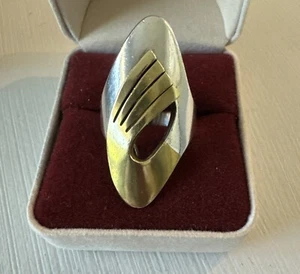 Miguel Melendez Taxco Modernist Ring Abstract Brass Sterling, Metales Casados - Picture 1 of 7
