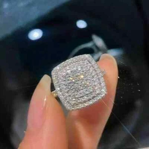 14K Weißgold Oberfläche 3Kt Rund Schliff Labor-erstellt Diamant Cluster Verlobungsring - Bild 1 von 4