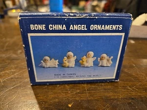 Vintage Bone China Angel Christmas Ornament Set of 4 with Animals Taiwan Lot - Picture 1 of 6