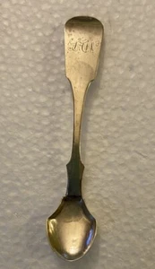 Coin silver mini spoon, salt spoon, 4” long, Antique Vintage, Mono, 1800s. - Picture 1 of 4
