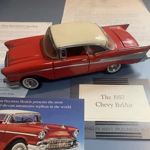 Franklin Mint Precision 1957 Chevrolet Bel Air Red/White Hard Top Model 1:24 - Picture 1 of 8