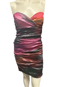 Mini abito da donna Nicole Miller senza spalline in pizzo anteriore arricciato ombra taglia 6 - Foto 1 di 11