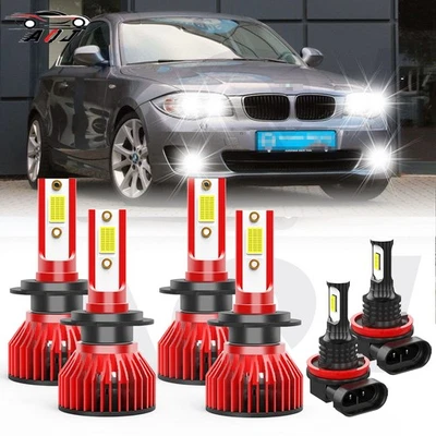 For BMW 125i 2008-2013 6X Combo LED Headlight Hi/Lo Bulbs + Fog Lamp 6000K - Image 1 of 4