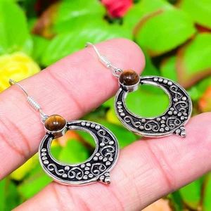 Tiger Eye Gemstone 925 Sterling Silver Gift Jewelry Earring 1.85" n713 - Picture 1 of 4