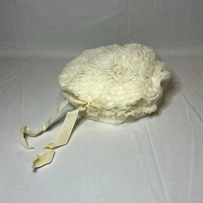 Vintage Satin Juliet 1950 Tulle Cream Chiffon Pillbox Ladies Formal Hat Original - Image 1 of 4