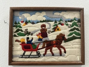 Vintage Crewel Creative Circle 1980 Winter Schlitten Szene Handarbeit Reitsport - Bild 1 von 8