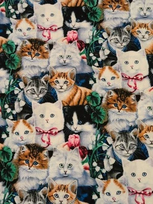 David Textiles Cotton Cats Kittens Roses  Fabric - 34"X42" - Image 1 of 2