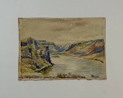 Watercolor Painting Landscape Grand Canyon ? Vintage Antique Canyon River - Image 1 of 4