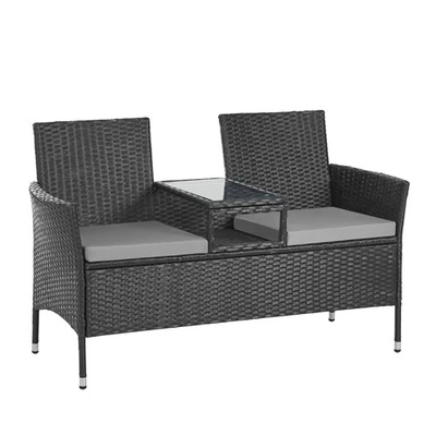 B-Ware 2-Sitzer Chicago Rattan Sitzbank Bank Lounge Garten Gartenbank Schwarz - Bild 1 von 4
