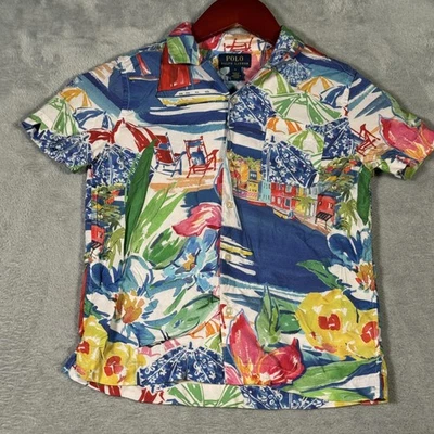 Camisa Polo Ralph Lauren Niños 6 Azul Multicolor Hawaiano Aloha Campamento Playa Riviera Foto 1 de 4