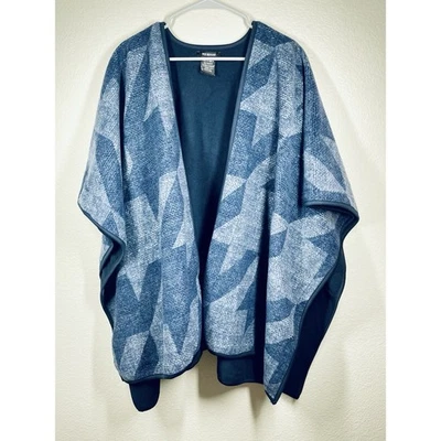 Ike Behar Poncho Tall Warm Wrap Shawl Blue Pattern One Size Lagenlook - Image 1 of 4