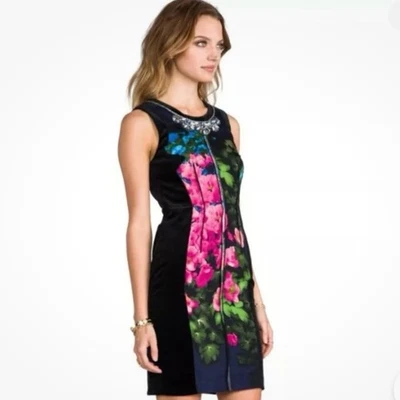 Vestido recto Tracey Reese terciopelo floral con joyas sin mangas talla 8 Y2K cóctel Foto 1 de 4
