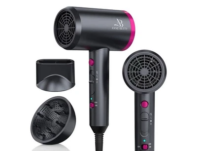 Secador de cabelo iônico com difusor, poderoso secador de cabelo 1800W para mulheres e homens, rápido- - Imagem 1 de 3