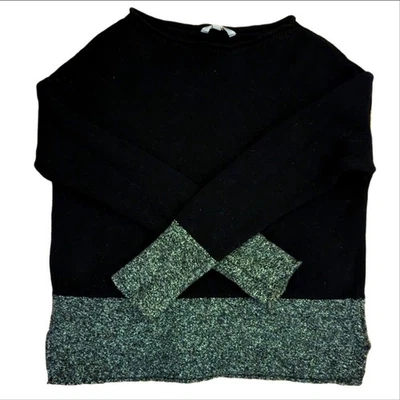 Suéter de Invierno Athleta Crew Negro Gris Color Bloque Ajustado Cálido Lana Foto 1 de 4