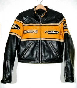 Helstons Racing Team Motorcycle Jacket Men’s Black Yellow Leather Cafe Racer - Picture 1 of 5
