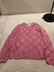 Vintage Whitefish Bay 100% Cotton Pink Cable Knit Checker Sweater Made in USA M - Picture 1 of 18