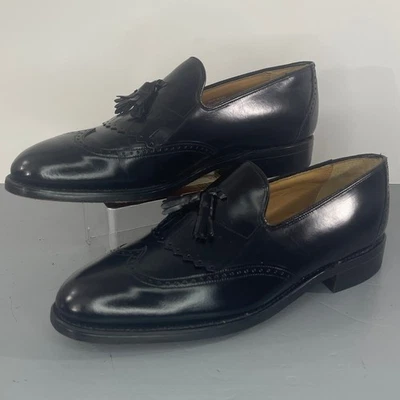 Zapatos de vestir mocasines Stafford Comfort Plus de cuero negro con borla y punta de ala para hombre 8,5 Foto 1 de 4