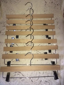 Used Hangers Solid Hardwood With Metal Clips Wood Clothes Skirt Organizer 8 PACK - Picture 1 of 2
