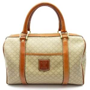 CELINE Macadam Mini Boston Bag PVC / Leather Tote Bag Brown USED - Picture 1 of 7