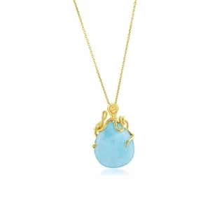 *NEW* Gold Plated Sterling Silver Larimar Octopus Pendant *TOO CUTE* - Picture 1 of 2