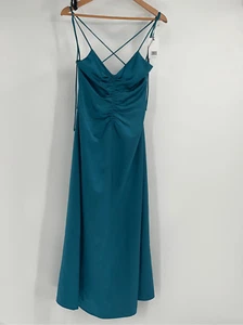 Jason Wu Slip Dress Satin Women XS Teal Green Sleeveless New MIDI Strappy - Picture 1 of 14