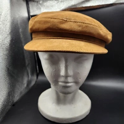 Olive & Pique Cabbie Newsboy Hat Cognac Leather Suade  - Image 1 of 4