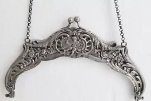 Antik REPOUSSE 800 Silber verziert FLORAL & figürlich KIRSCHBAUM Geldbörse Rahmen groß - Bild 1 von 6