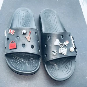 Crocs Black Adult Classic Slide Sandals Slip On Men’s 10 Women’s 12 w/Decoration - Picture 1 of 7