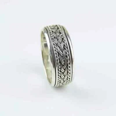 BRAIDED RINGS MEN'S SPINNING RING 925 STERLING SILVER MEDITATION BAND JEWELRY - Image 1 of 4
