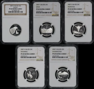 2007-S ID, UT, MT, WY, & WA Silver State Quarter 5pc Set NGC PF-69 Ultra Cameo - Picture 1 of 2
