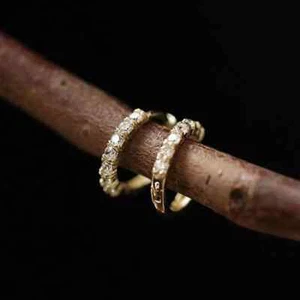 0.40 Ct Round Diamond Huggie Hoop Earrings in Solid 14K Yellow Gold - Picture 1 of 10