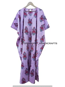 Floral Print Summer Cotton Purple Sleepwear Ethnic Long Maxi Women Caftan Dress - Picture 1 of 8