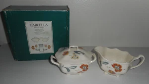 Cubierta fina de vajilla inglesa con tazón de azúcar y jarra de crema Marcella hecha en Inglaterra - Imagen 1 de 16