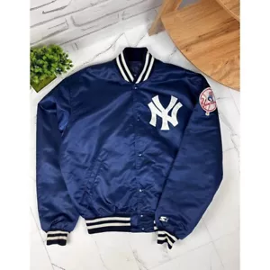 Starter MLB New York Yankees Stadium Bomber Jacket 90's Blue Size XL - Picture 1 of 9