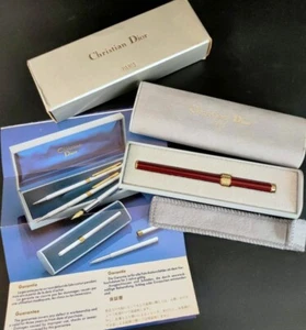 vintage Christian Dior ballpoint pen stylo lady laque Bordeaux gold with box - Picture 1 of 6