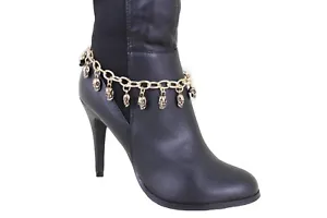 Women Gold Metal Chain Boot Bracelet Western Mini Shoe Anklet Charm Skulls Biker - Picture 1 of 12