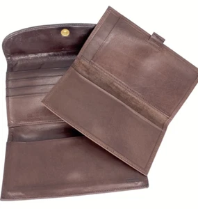 COACH Brown Leather Envelope Wallet and Checkbook Cover Snap Clutch VTG - Picture 1 of 8