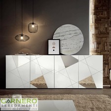 Madia 4 ante moderna VITTORIA bianco lucido specchio serigrafia credenza design