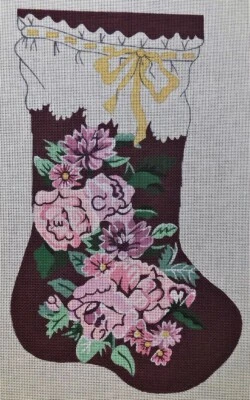 Gorgeous VICTORIAN ROSE CHRISTMAS STOCKING Handpainted Needlepoint Canvas TS 20" - Image 1 of 4